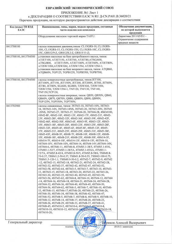 ЕАЭС. Taifu: Приложение №1, лист 1